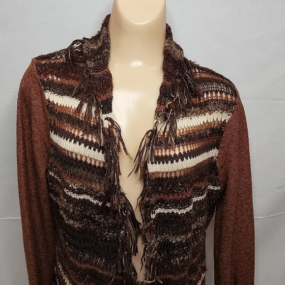 BKE Fringed Brown Sweater Open Cardigan Size Small - Picture 2 of 16